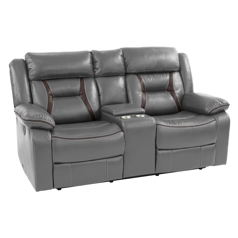 Pemberly Row Two Seater Gel Leatherette Loveseat Recliner in Gray