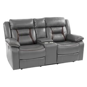Pemberly Row Two Seater Gel Leatherette Loveseat Recliner in Gray
