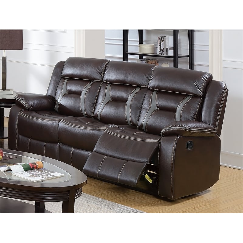 Pemberly Row Modern Gel Leatherette Sofa Recliner in Dark Brown
