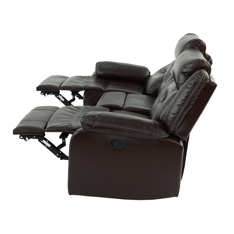 Pemberly Row Modern Gel Leatherette Sofa Recliner in Dark Brown