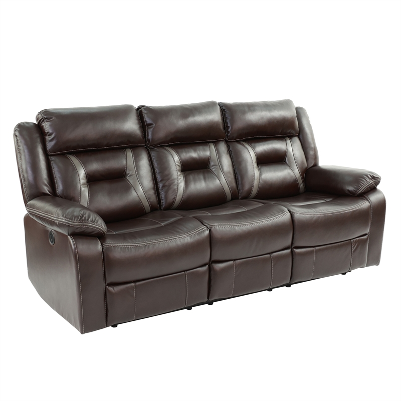 Pemberly Row Modern Gel Leatherette Sofa Recliner in Dark Brown