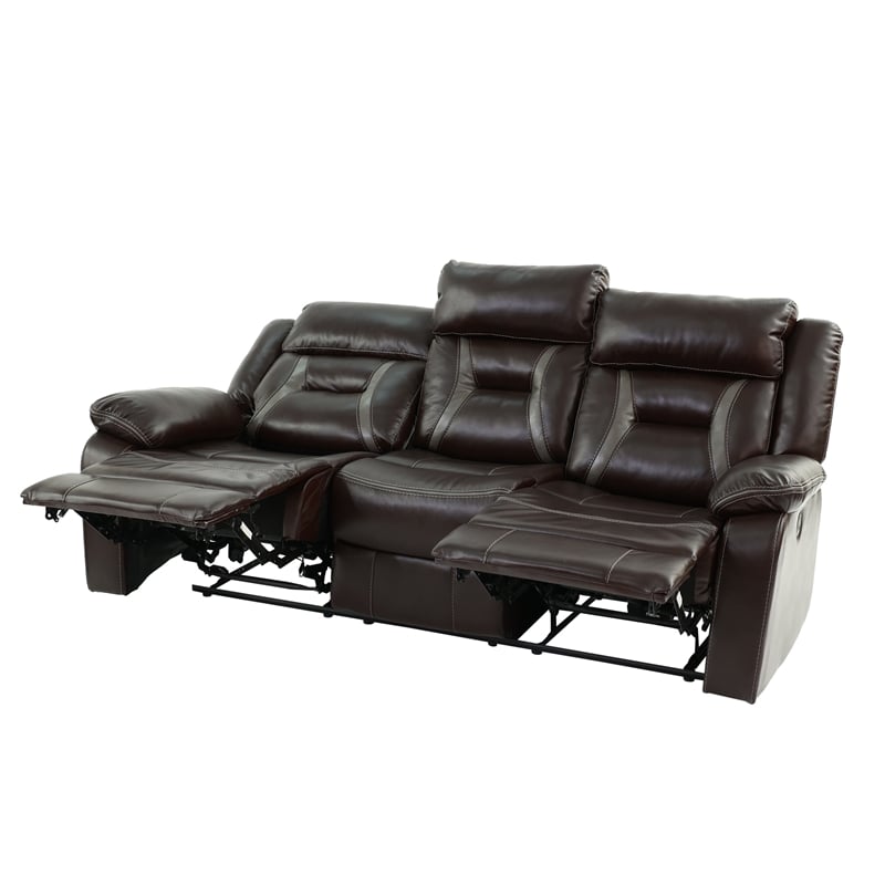 Pemberly Row Modern Gel Leatherette Sofa Recliner in Dark Brown
