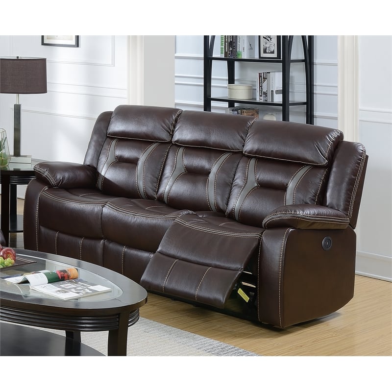 Pemberly Row Modern Gel Leatherette Sofa Recliner in Dark Brown