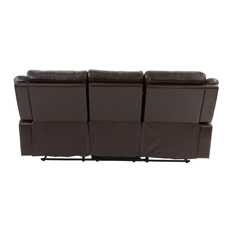 Pemberly Row Modern Gel Leatherette Sofa Recliner in Dark Brown