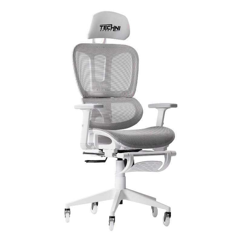 Pemberly Row Modern Sport Mesh Fabric Gaming Chair in White/Gray