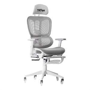 Pemberly Row Modern Sport Mesh Fabric Gaming Chair in White/Gray