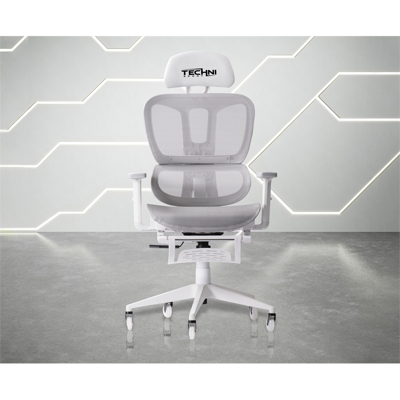 Pemberly Row Modern Sport Mesh Fabric Gaming Chair in White/Gray
