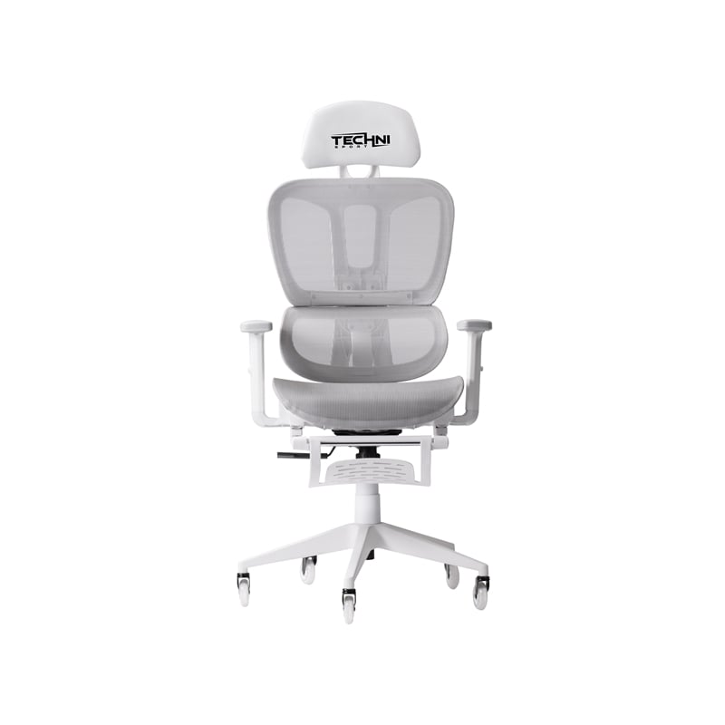 Pemberly Row Modern Sport Mesh Fabric Gaming Chair in White/Gray
