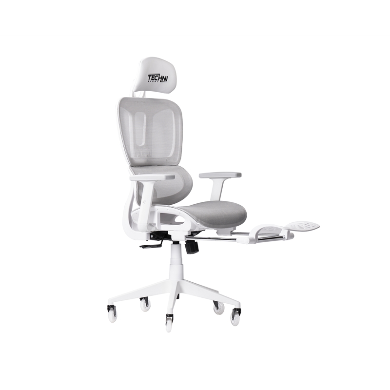 Pemberly Row Modern Sport Mesh Fabric Gaming Chair in White/Gray