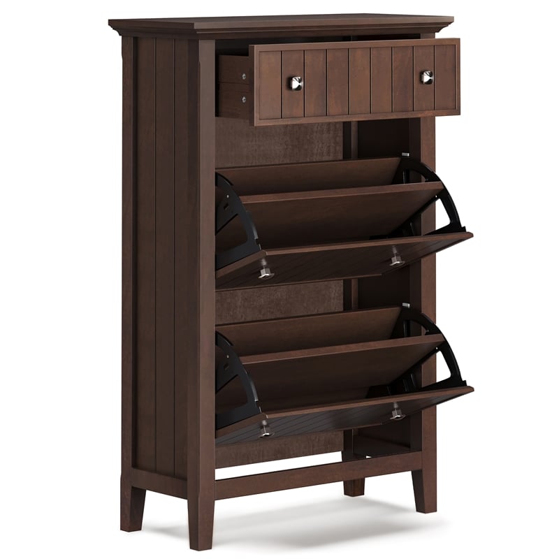 Pemberly Row Wood 32 inch Wide Entryway Shoe Storage Cabinet - Brunette Brown
