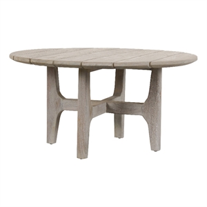 Pemberly Row 31.5&quot Round Teak Wood Outdoor Coffee Table in Matte Gray