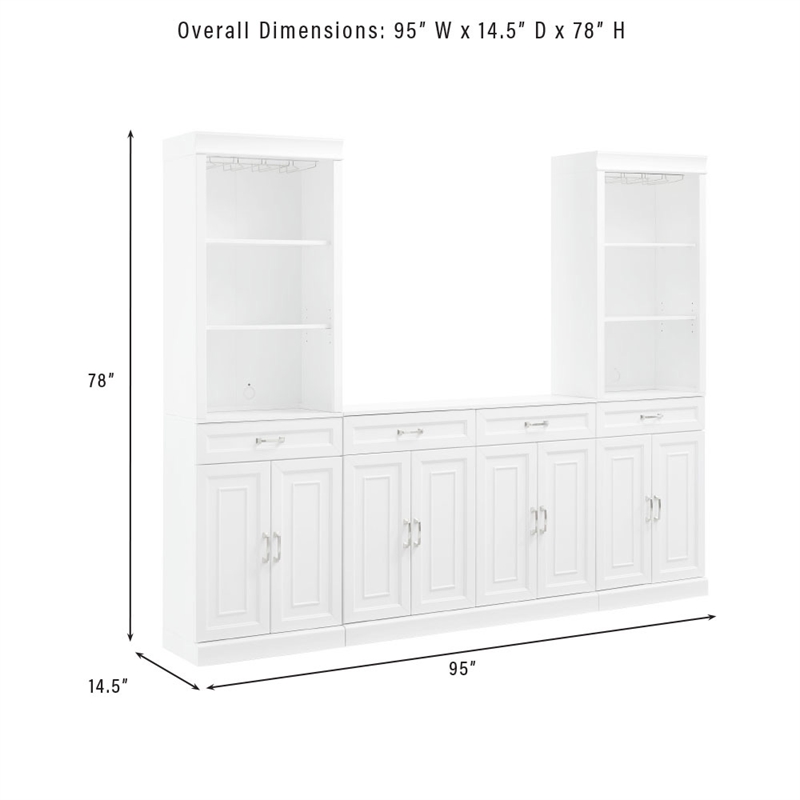 Pemberly Row 3-PC Wood/Metal Sideboard And Bar Cabinet Set in White