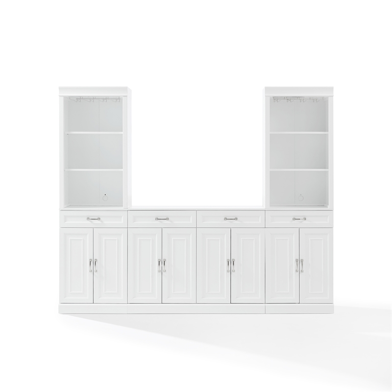 Pemberly Row 3-PC Wood/Metal Sideboard And Bar Cabinet Set in White