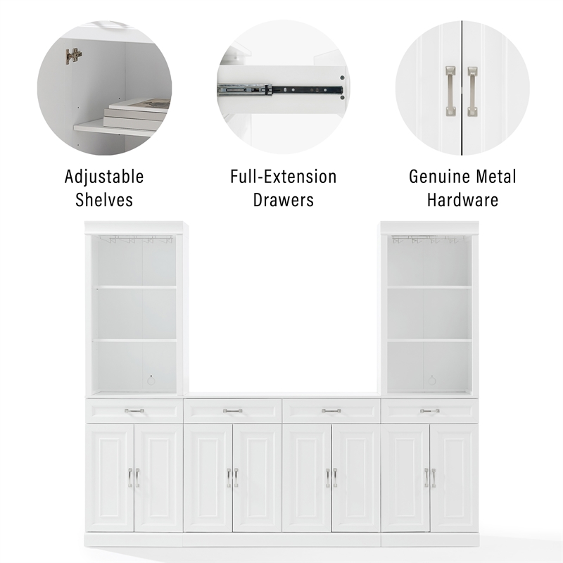 Pemberly Row 3-PC Wood/Metal Sideboard And Bar Cabinet Set in White