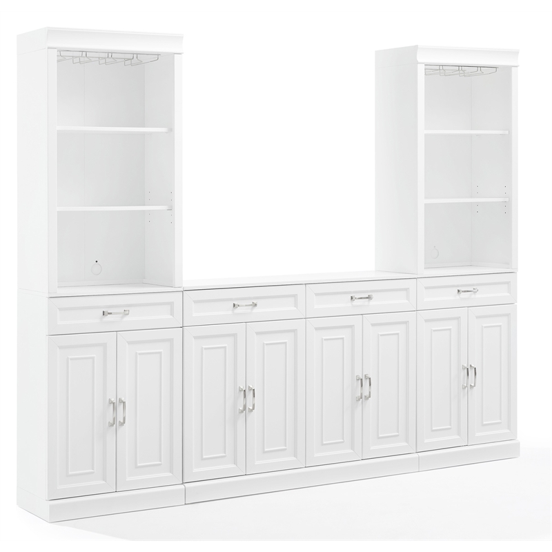 Pemberly Row 3-PC Wood/Metal Sideboard And Bar Cabinet Set in White