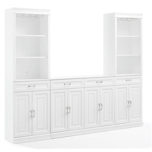 Pemberly Row 3-PC Wood/Metal Sideboard And Bar Cabinet Set in White