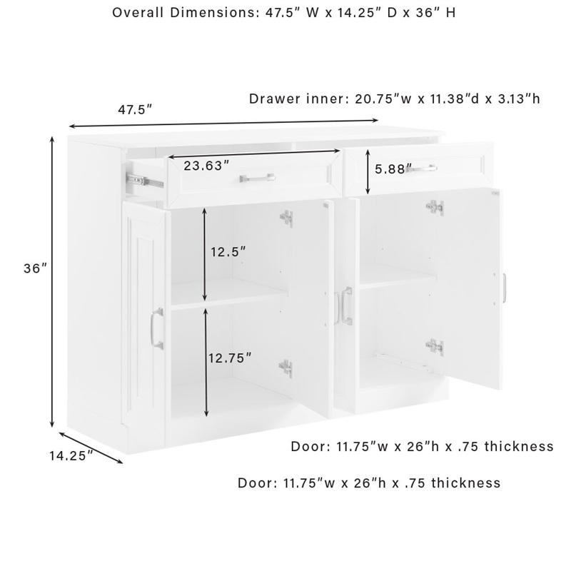 Pemberly Row 3-Piece Wood Sideboard & Storage Bookcase Set in White