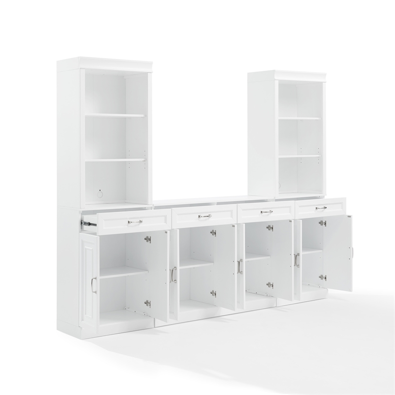 Pemberly Row 3-Piece Wood Sideboard & Storage Bookcase Set in White