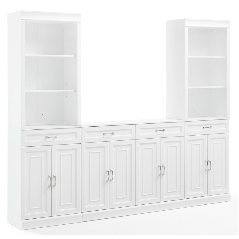 Pemberly Row 3-Piece Wood Sideboard & Storage Bookcase Set in White