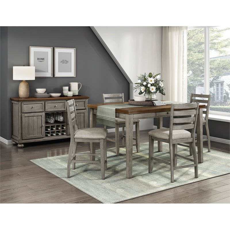 Pemberly Row Wood and Fabric Counter Height Chair in Gray (Set of 2)