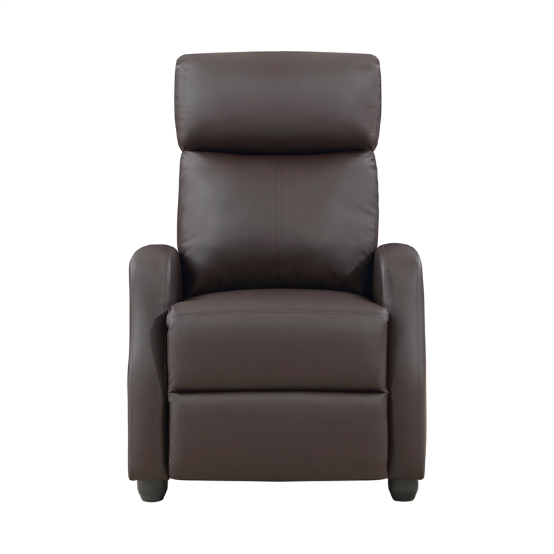 Pemberly Row Faux Leather Push Back Reclining Chair in Dark Brown