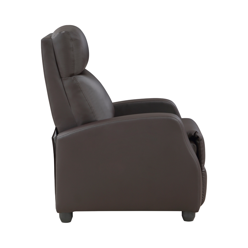 Pemberly Row Faux Leather Push Back Reclining Chair in Dark Brown