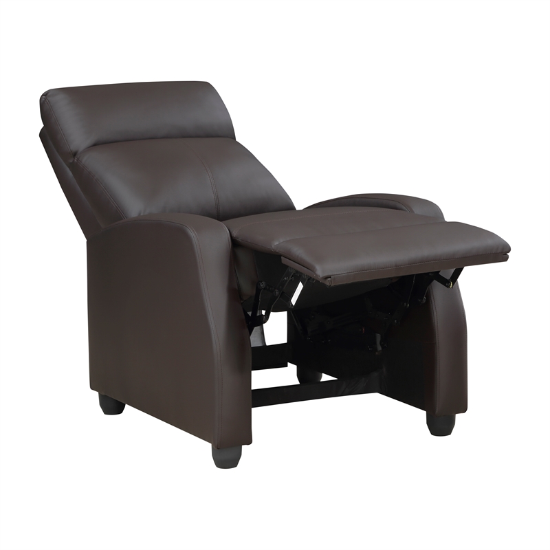 Pemberly Row Faux Leather Push Back Reclining Chair in Dark Brown