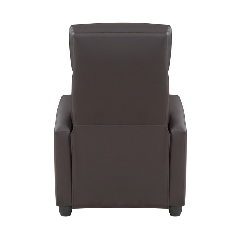 Pemberly Row Faux Leather Push Back Reclining Chair in Dark Brown