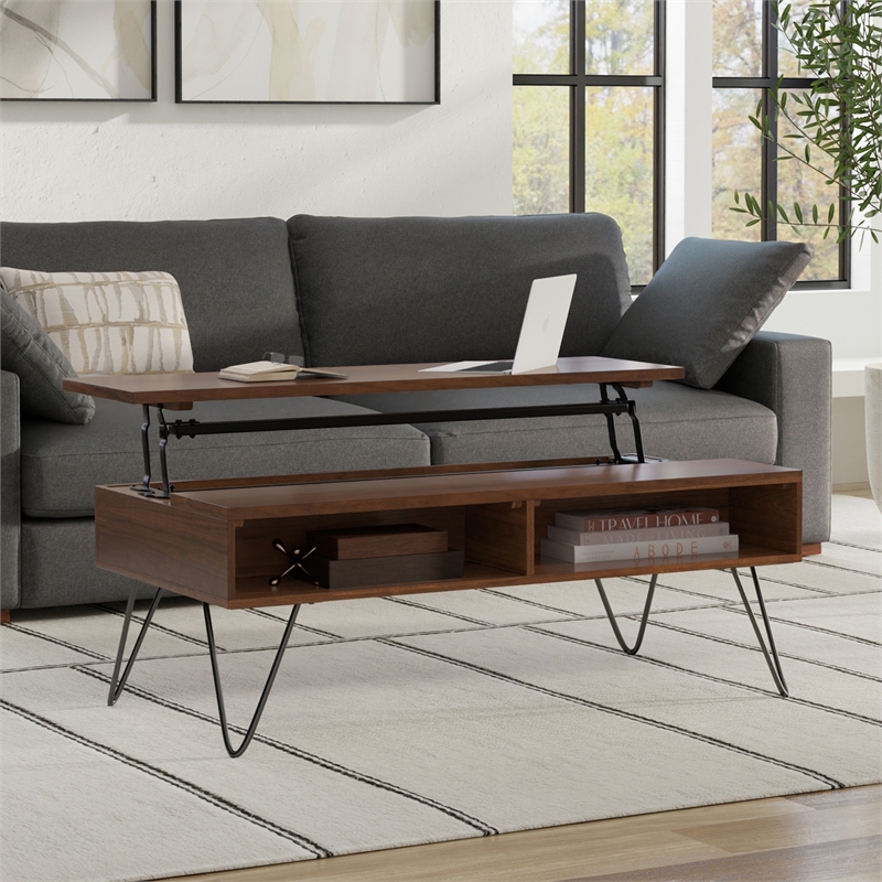 Pemberly Row Rectangle Wood Coffee Table with Lift Top in Walnut Brown