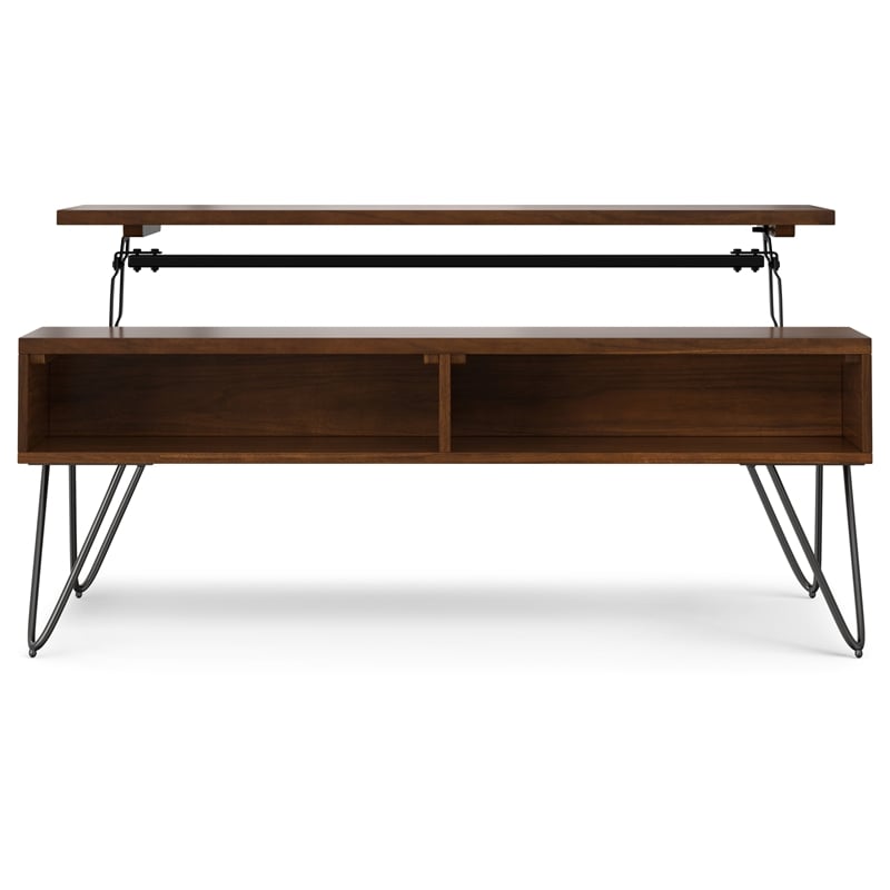 Pemberly Row Rectangle Wood Coffee Table with Lift Top in Walnut Brown
