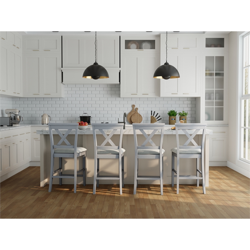 Pemberly Row Set of 2 X-Back Counter Stools in Antique White