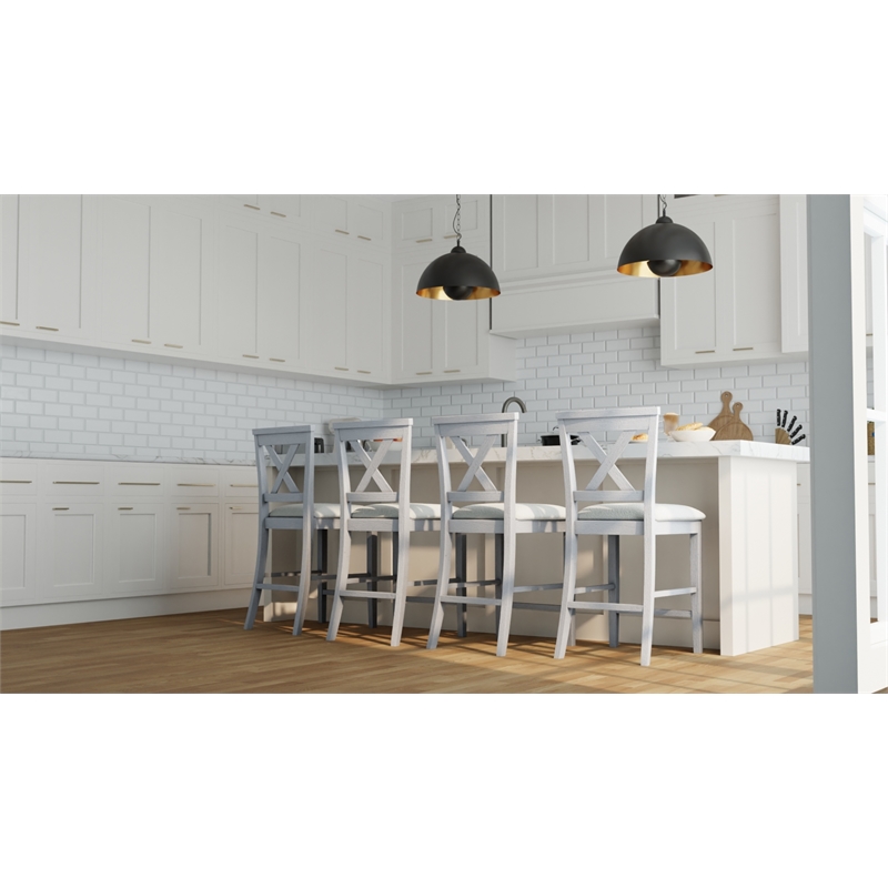 Pemberly Row Set of 2 X-Back Counter Stools in Antique White