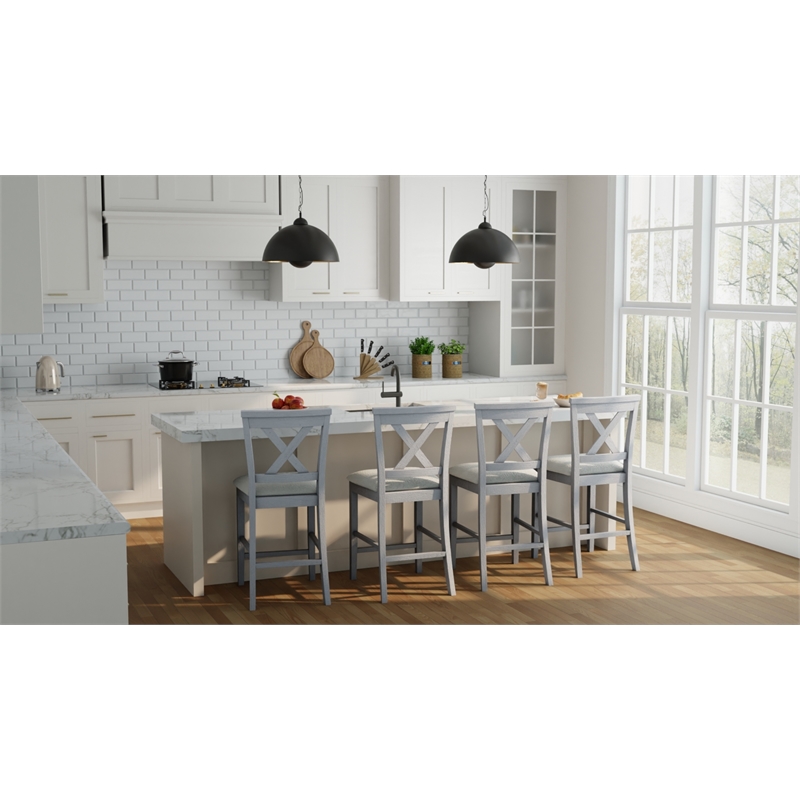 Pemberly Row Set of 2 X-Back Counter Stools in Antique White