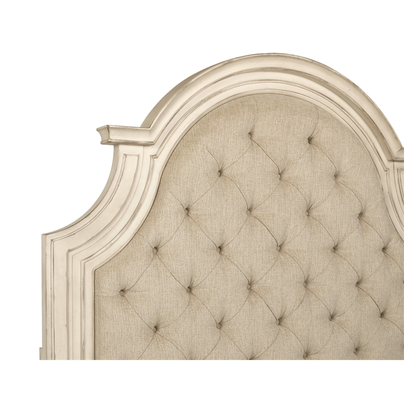 Pemberly Row Traditional Wood Queen Bed in Antique White Finish