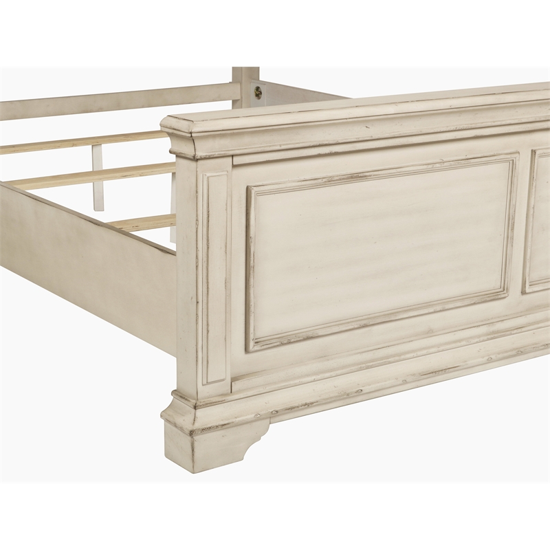 Pemberly Row Traditional Wood Queen Bed in Antique White Finish