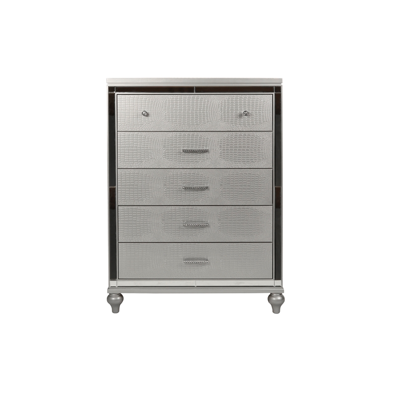 Pemberly Row Contemporary Wood Chest with 5 Drawers in Silver