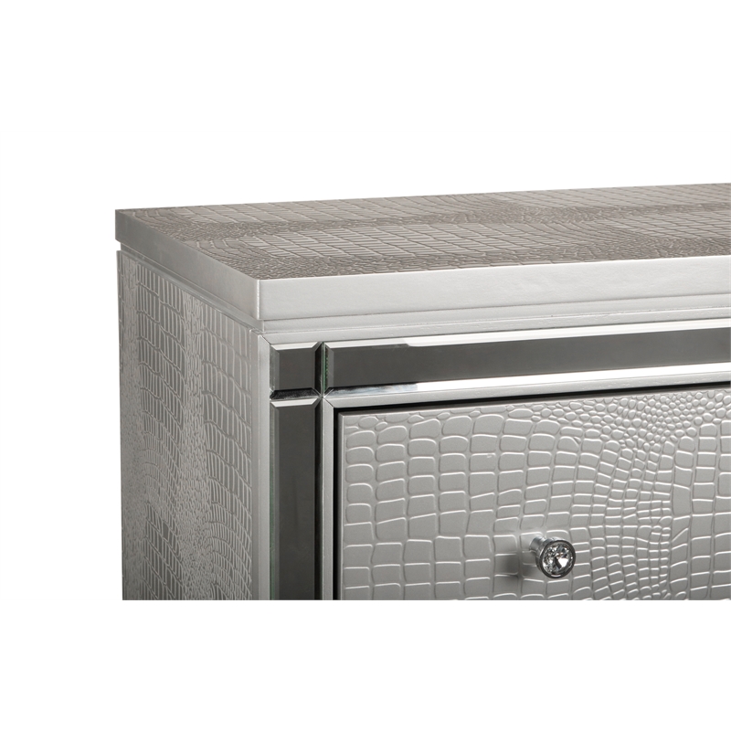 Pemberly Row Contemporary Wood Chest with 5 Drawers in Silver