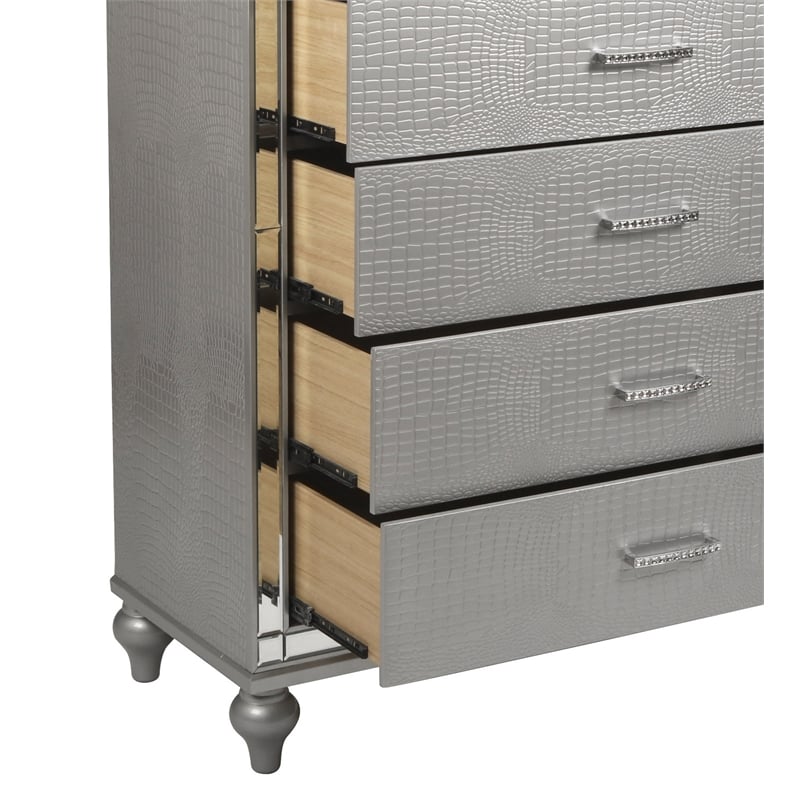 Pemberly Row Contemporary Wood Chest with 5 Drawers in Silver