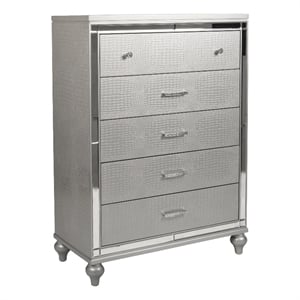 Pemberly Row Contemporary Wood Chest with 5 Drawers in Silver