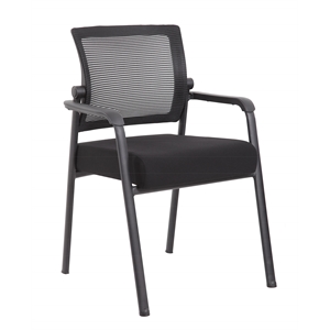 Pemberly Row Mesh Back Fabric Guest Chair with Steel Legs in Black