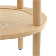 Pemberly Row Round Wood Side Table with Lower Rattan Shelf in Oak