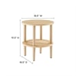 Pemberly Row Round Wood Side Table with Lower Rattan Shelf in Oak