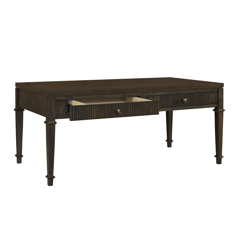 Pemberly Row Solid Wood Coffee Table with 2 Drawers in Coffee