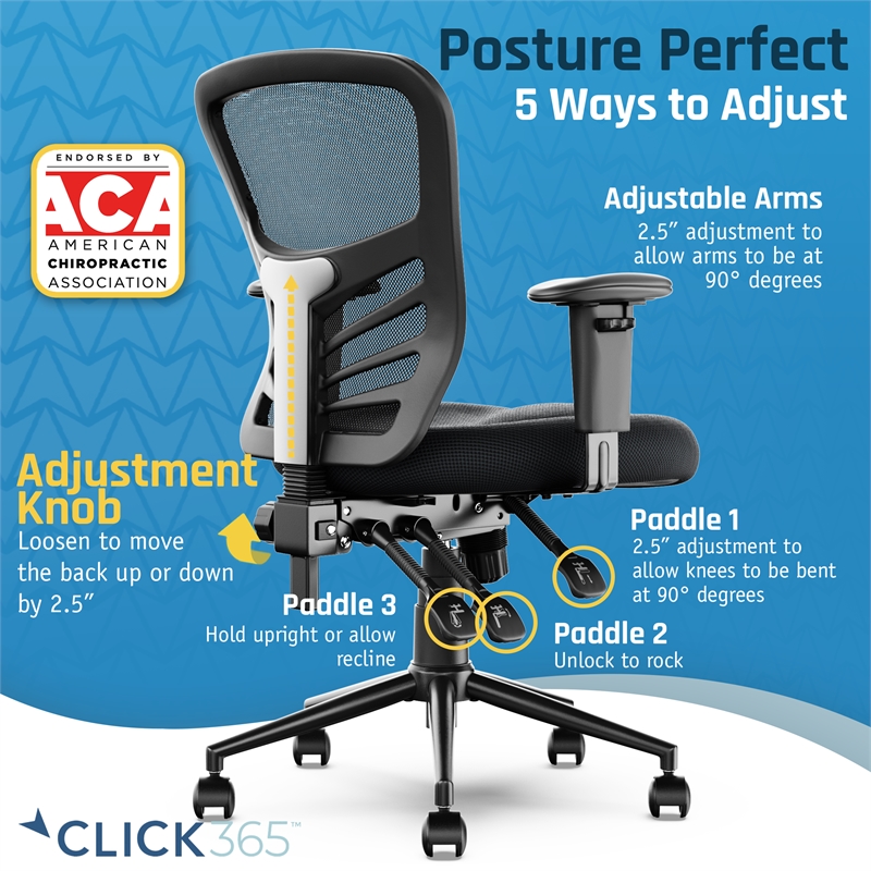 Pemberly Row Flow Mid Back Mesh Office Chair Lumbar Support Padded Seat in Black