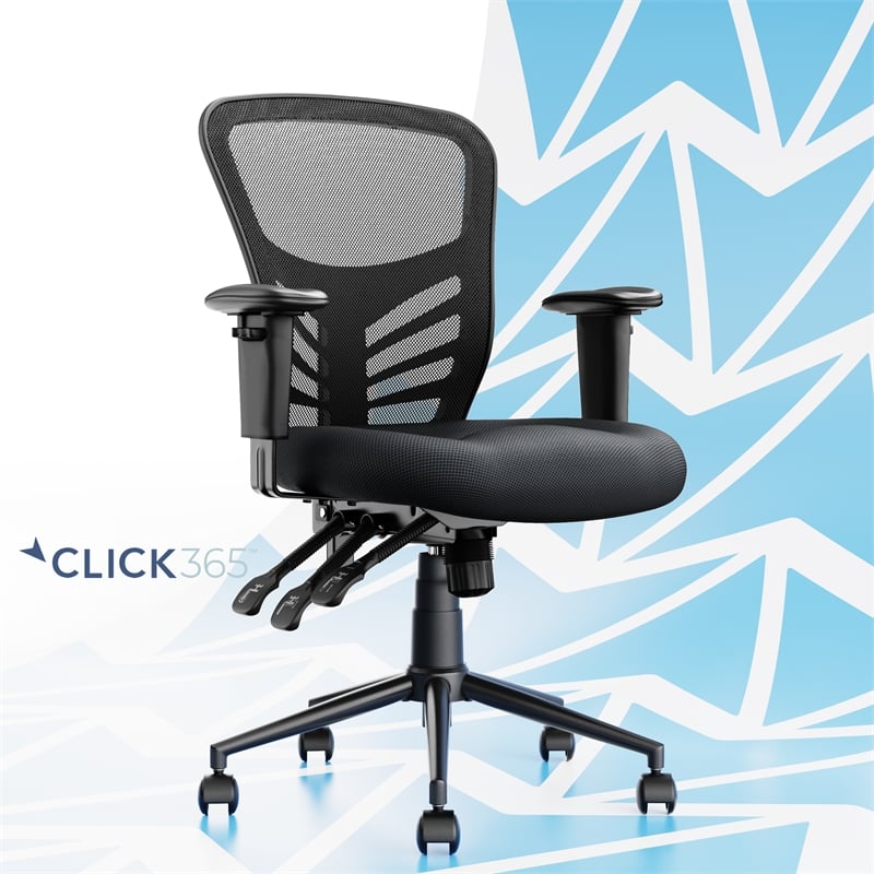 Pemberly Row Flow Mid Back Mesh Office Chair Lumbar Support Padded Seat in Black