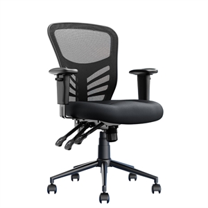 Pemberly Row Flow Mid Back Mesh Office Chair Lumbar Support Padded Seat in Black