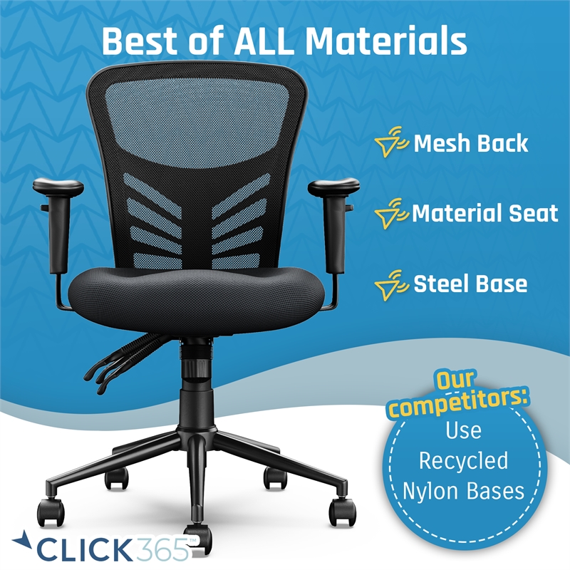 Pemberly Row Flow Mid Back Mesh Office Chair Lumbar Support Padded Seat in Black