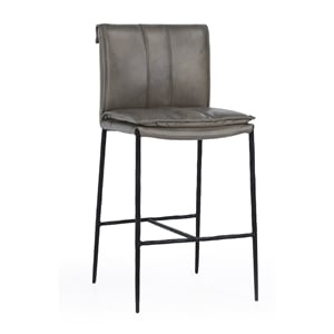 Pemberly Row 26&quot Leather Counter Stool Pewter Gray with Iron Frame