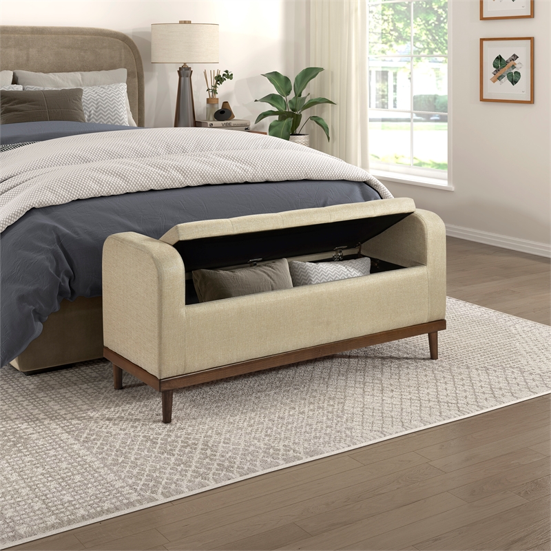 Pemberly Row Modern Fabric Lift Top Storage Bench in Light Brown