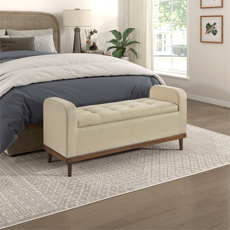 Pemberly Row Modern Fabric Lift Top Storage Bench in Light Brown